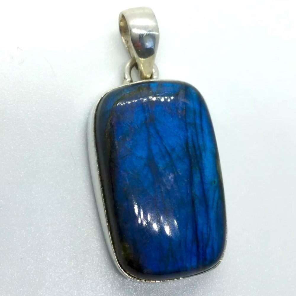 Natural Glowing Rectangular Labradorite Sterling … - image 1